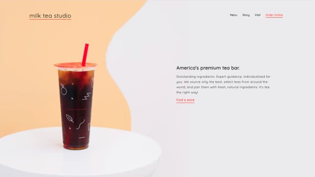 Screenshot of milktea website screenshot showing business homepage website